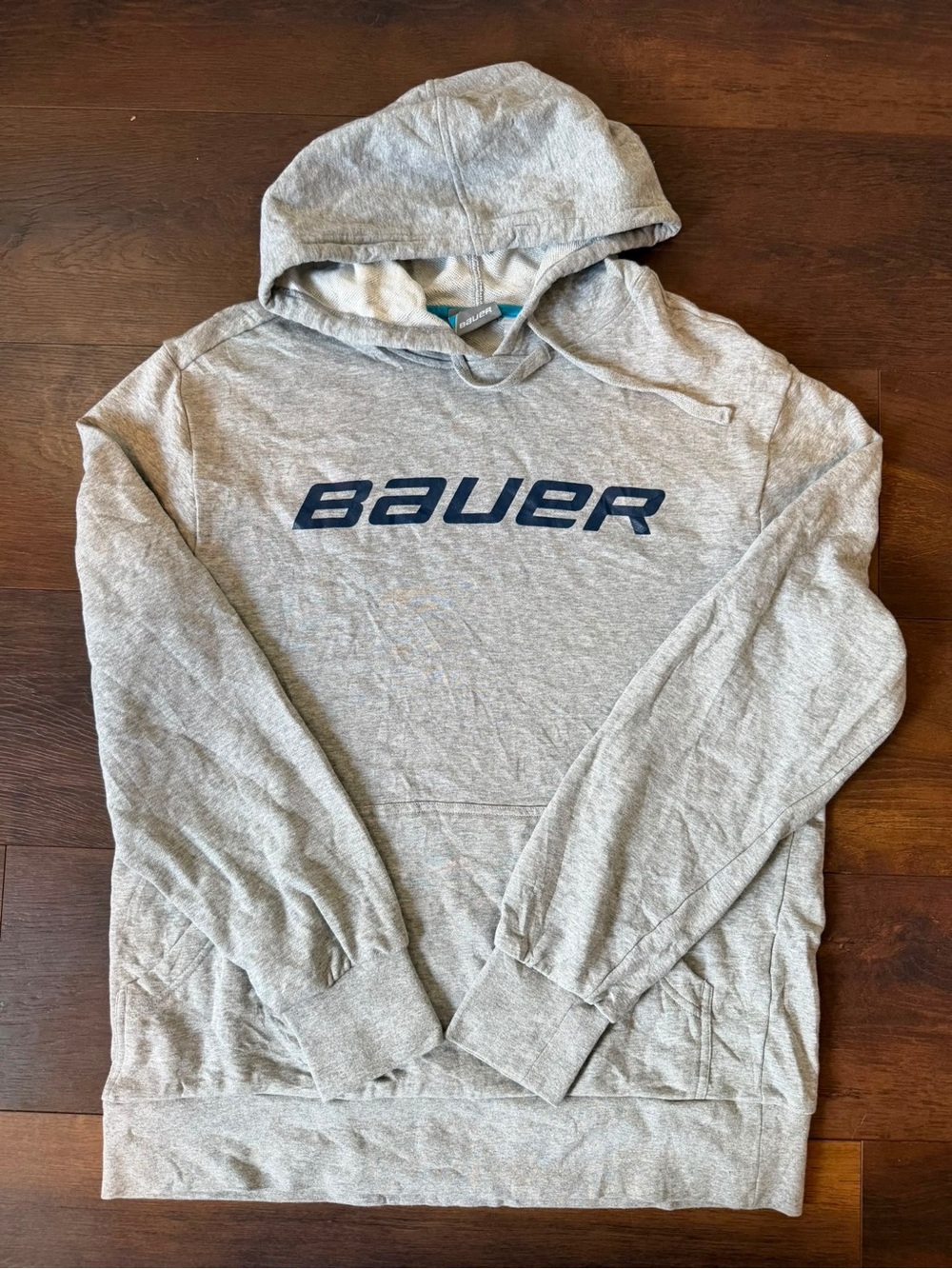 Bauer Light Gray Pullover Hoodie with Navy Logo